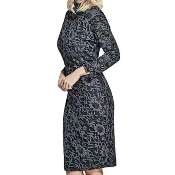 lace sheer black dress Black Long Sleeve Sheer Lace Mini Dress With Frilly Hem, XS main image 1